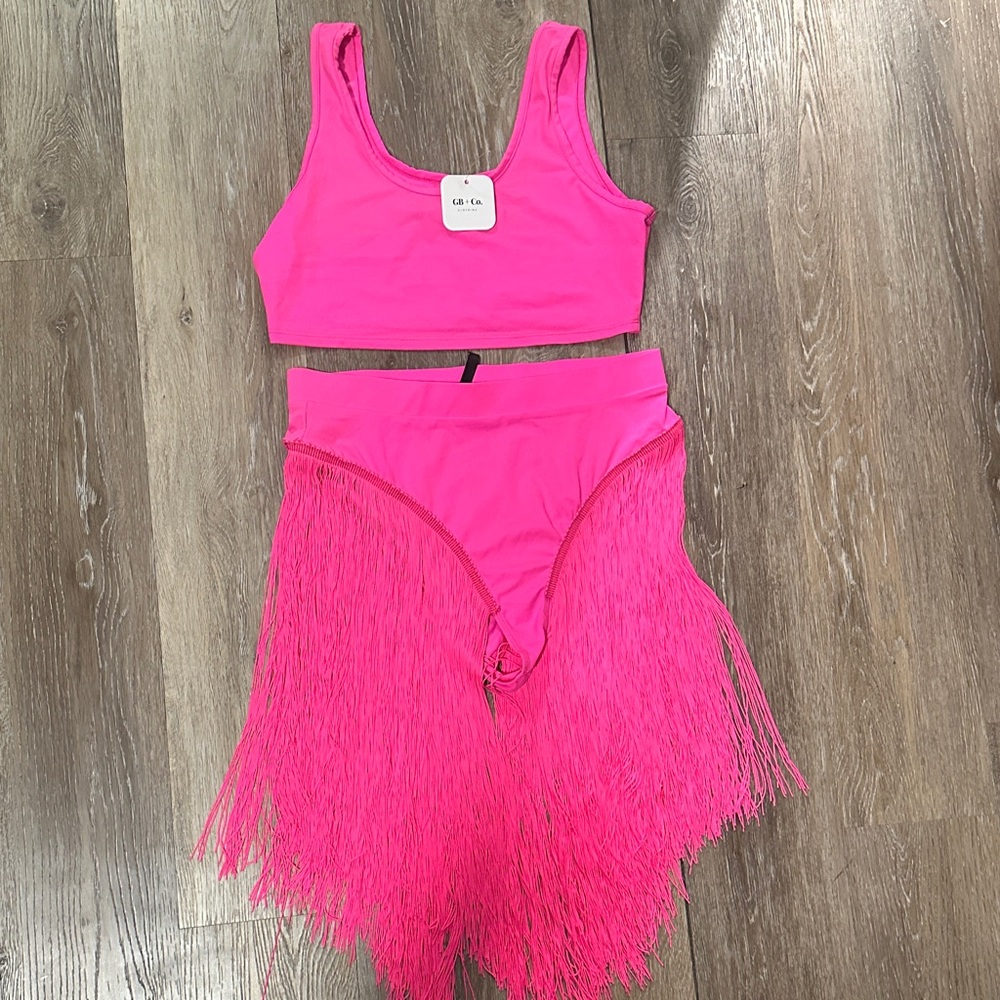 Hot Pink Fringe Two-Piece Set